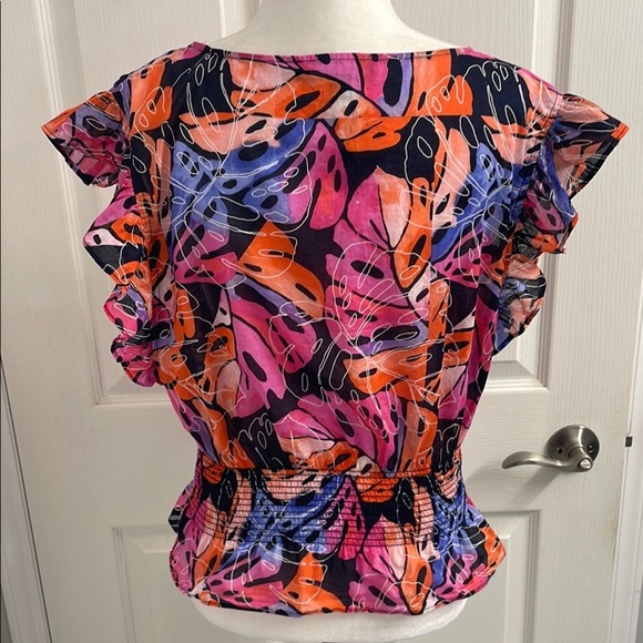 Tommy Hilfiger Tropical Pink, Orange & Purple Short Ruffle Sleeve Smocked Waist - Picture 6 of 13